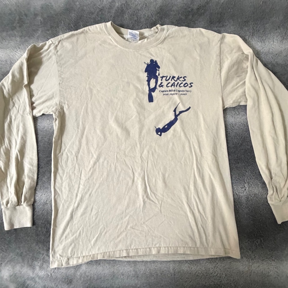 Turks & Caicos Dive Provo 2009 Long Sleeve T-Shirt Mens Large Beige Scuba Gildan